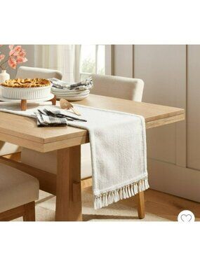 Hearth & Hand Table Runner 14"x72" Pebble Textured Cream Woven Fringed